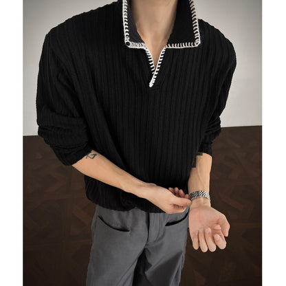 Men's sweater with casual textured design and trendy collar Skorter