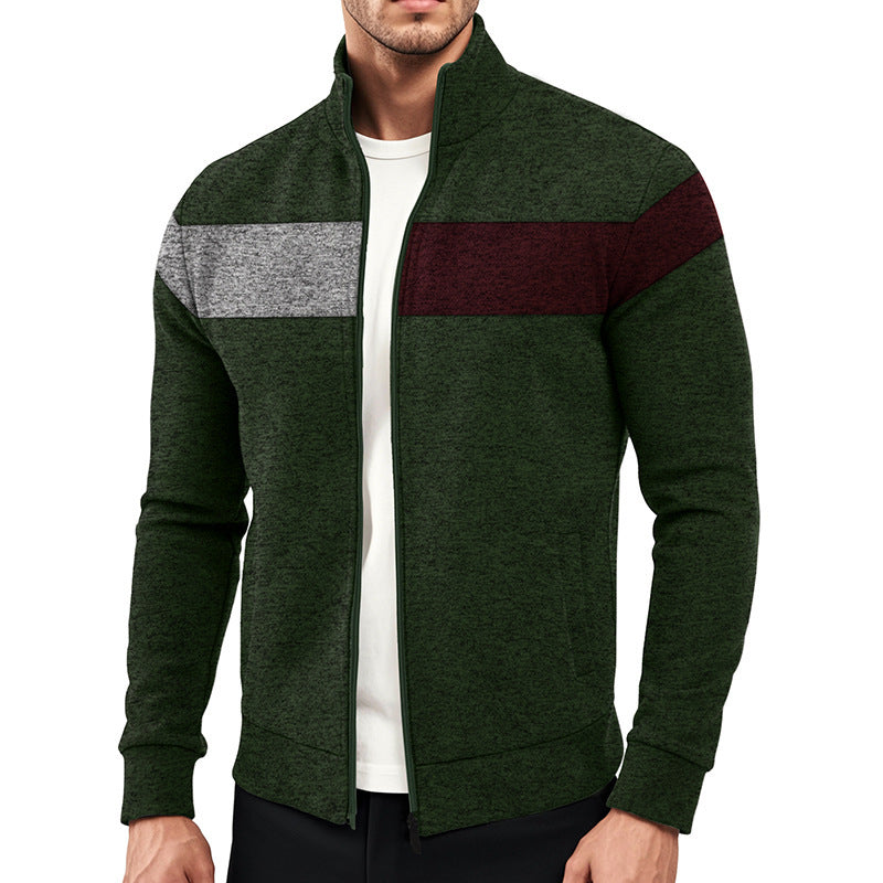Men's sporty stand-up collar sweater with contrasting color areas and high-quality cotton Skorter