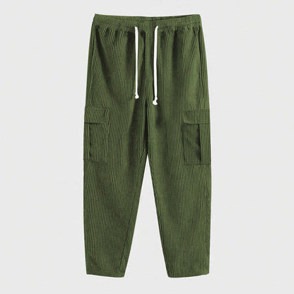 Men's cargo pants in a casual striped look with elastic waistband and practical side pockets Skorter
