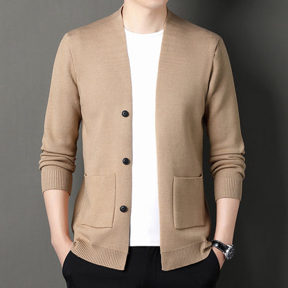 Men's Cardigan with Button Placket and Side Pockets Skorter