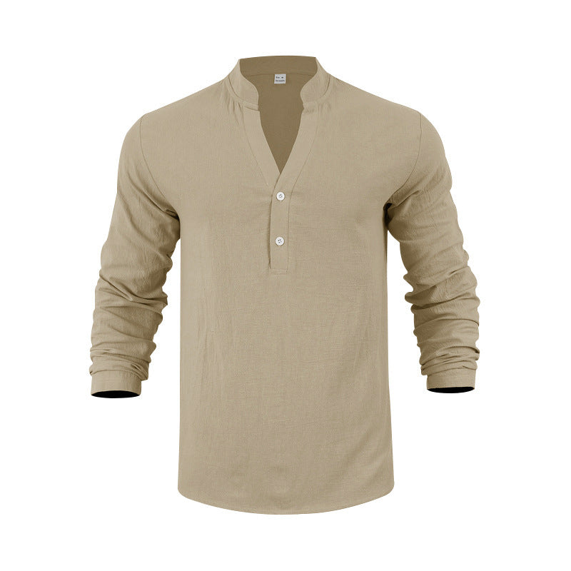 Men's long-sleeve shirt with fashionable stand-up collar and elegant button details Skorter