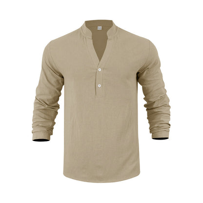 Men's long-sleeve shirt with fashionable stand-up collar and elegant button details Skorter