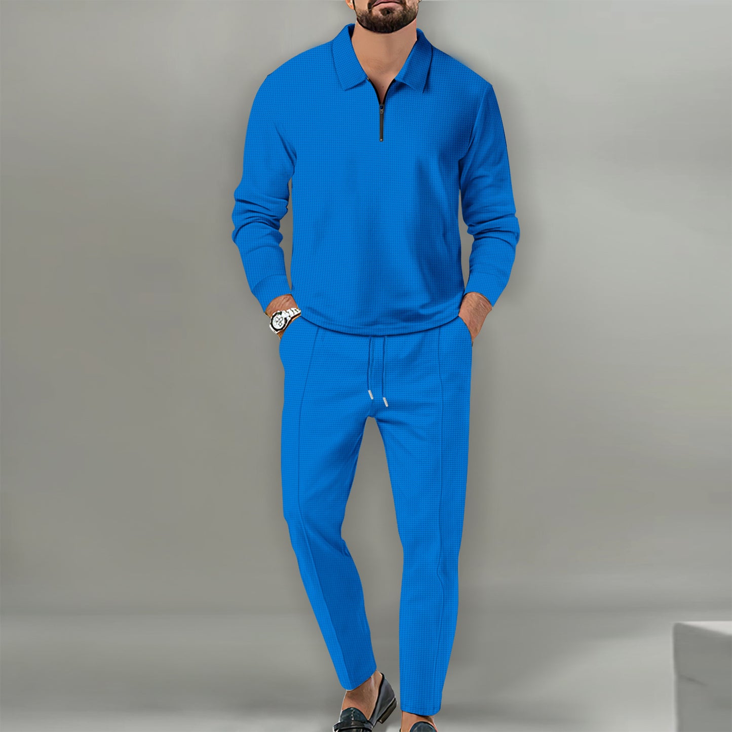 Men's sporty sweater with zipper and elegant slim-fit pants Skorter