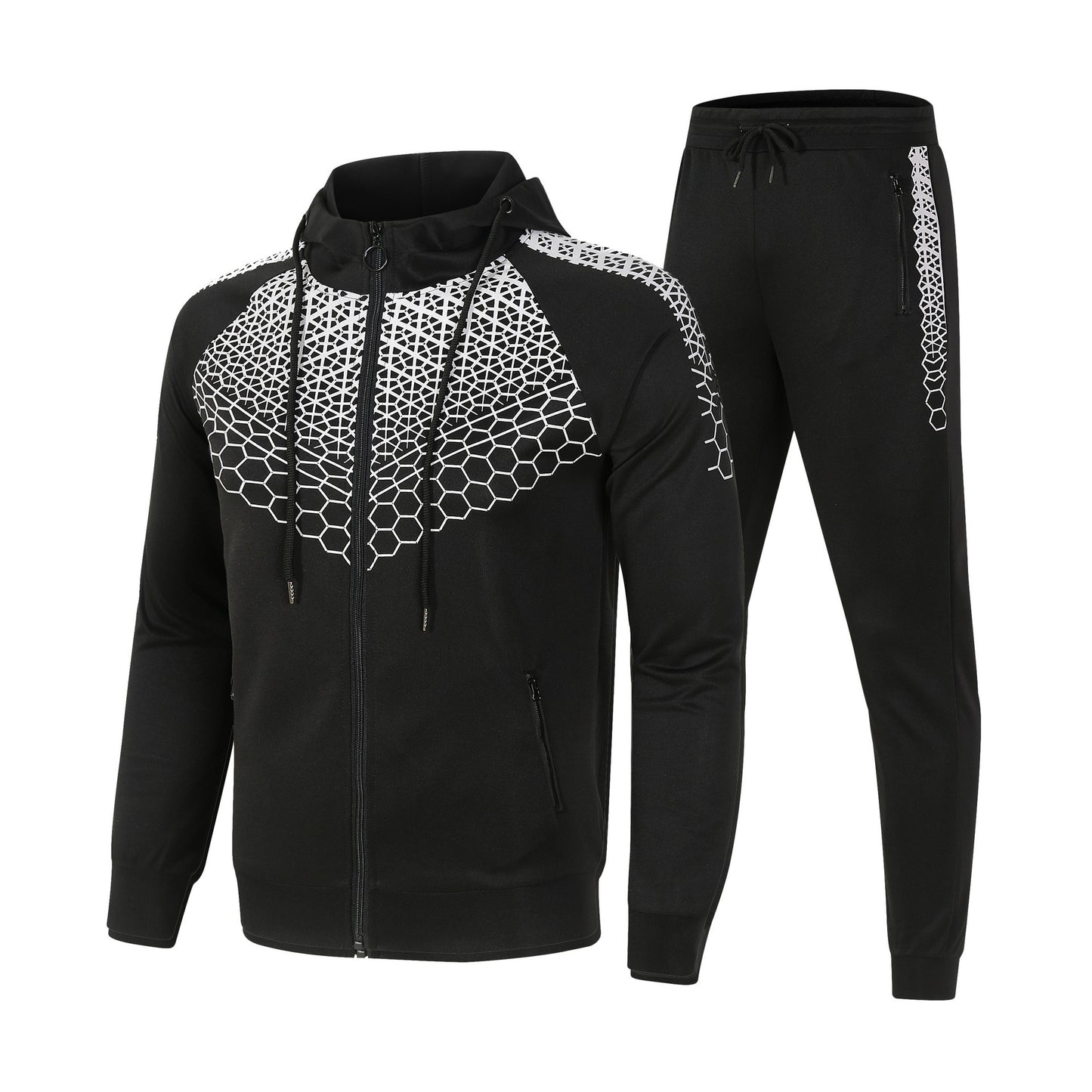Men's sporty tracksuit set with innovative honeycomb pattern and practical zipper Skorter