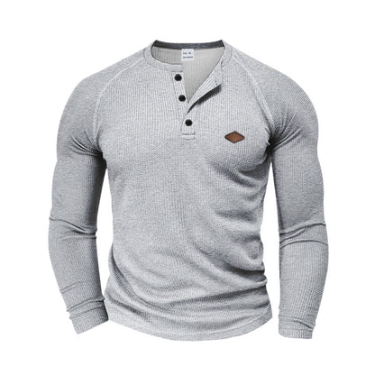 Men's Long Sleeve Shirt with Textured Fabric and Fashionable Button Details Skorter
