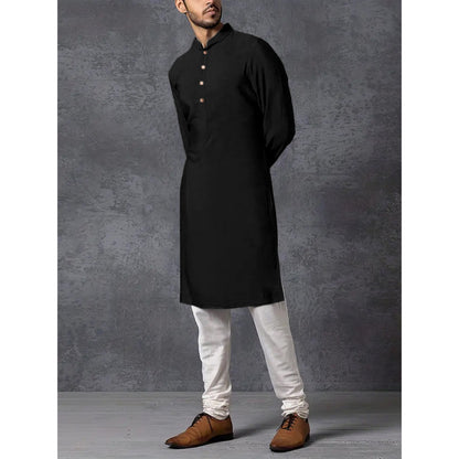 Men's Kurta with a Rising Collar and Decorative Wooden Buttons Skorter