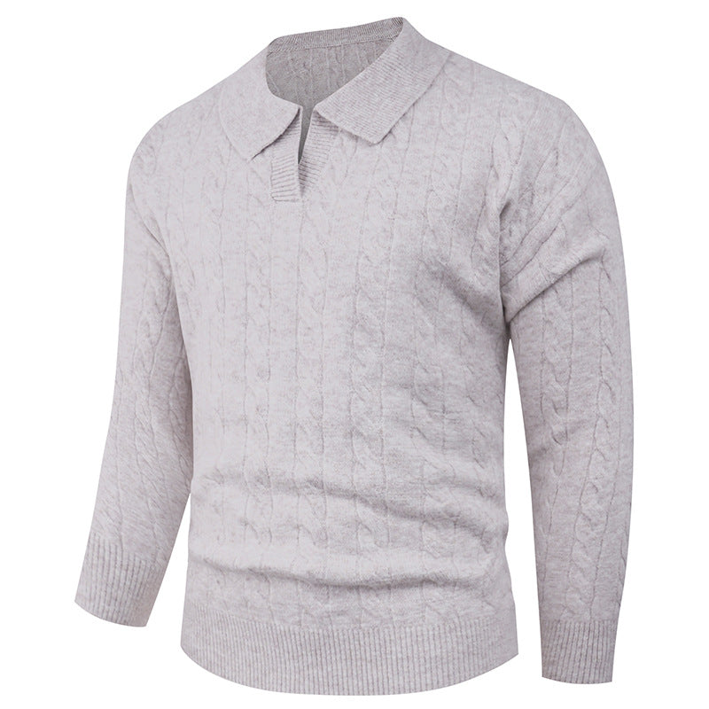Men's sweater with modern cable pattern and polo collar Skorter