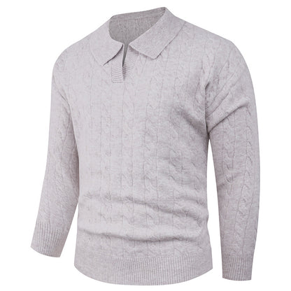 Men's sweater with modern cable pattern and polo collar Skorter