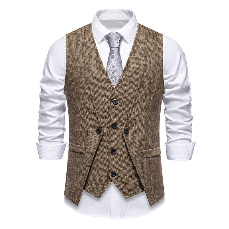 Men's suit vest in elegant herringbone design with practical pockets Skorter