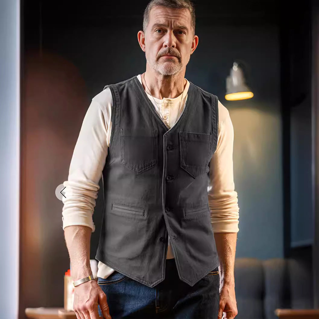 Men's fashionable vest in vintage style with pockets Skorter