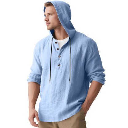 Men's casual hoodie shirt with button placket and breathable cotton blend Skorter
