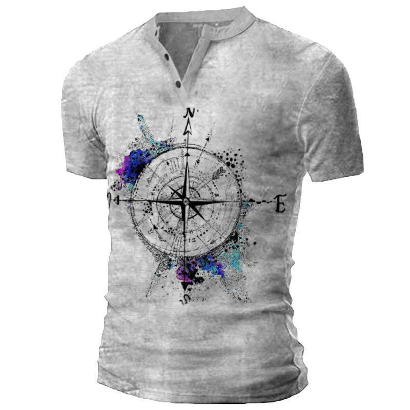 Men's T-shirt with creative compass design and innovative washing Skorter