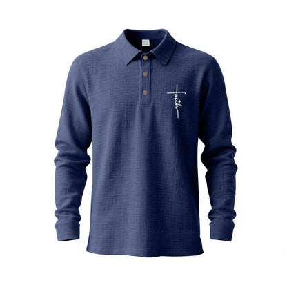 Men's long-sleeve polo shirt with textured fabric and stylish button placket Skorter
