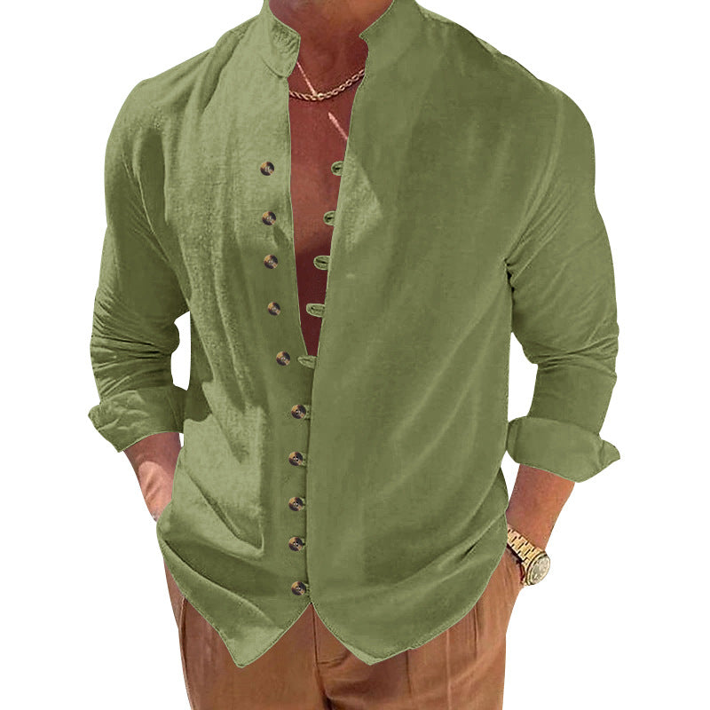 Men's stylish shirt with fashionable buttons and modern stand-up collar Skorter