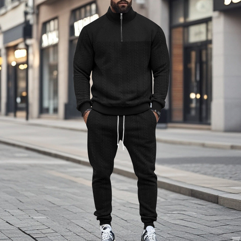 Men's sporty knit suit with stand-up collar and zipper Skorter