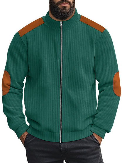 Men's cardigan with modern leather accents and high closed collar Skorter