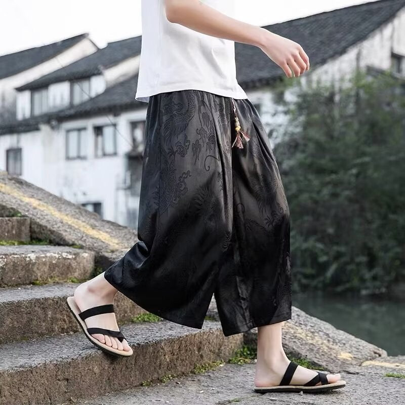 Men's airy harem pants with elegant pattern and elastic waistband Skorter