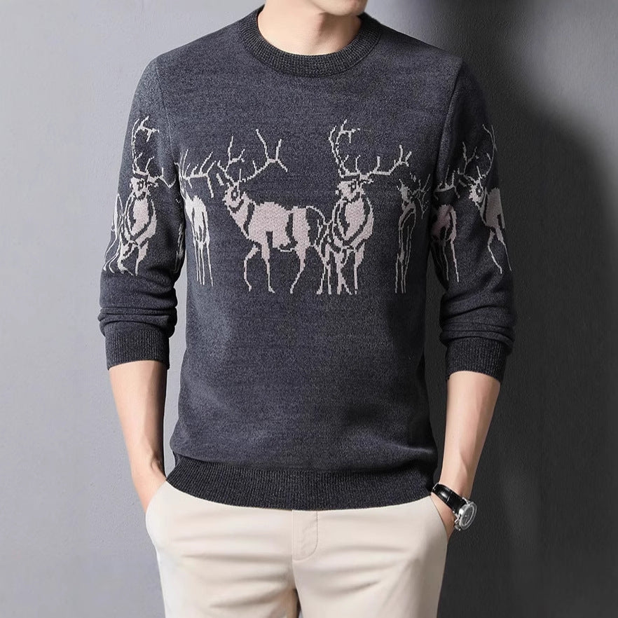 Men's knitted sweater with detailed reindeer motif Skorter