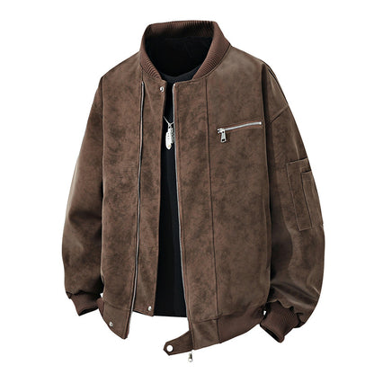 Men's Trendy Bomber Jacket in Vintage Look with Practical Zipper and Stylish Details Skorter