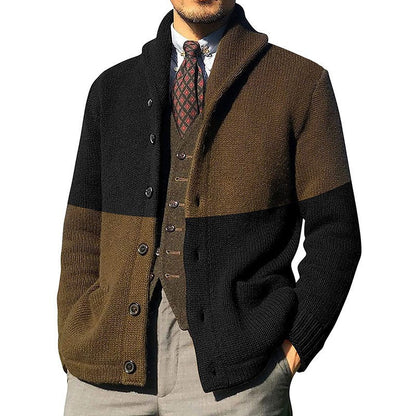 Men's Cardigan with Fashionable Color Block Design Skorter