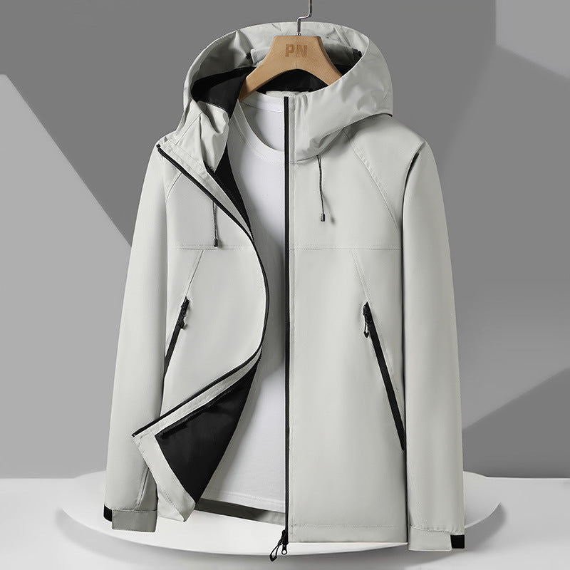 Andningsbar väderjacka med justerbar huva för män, skorter