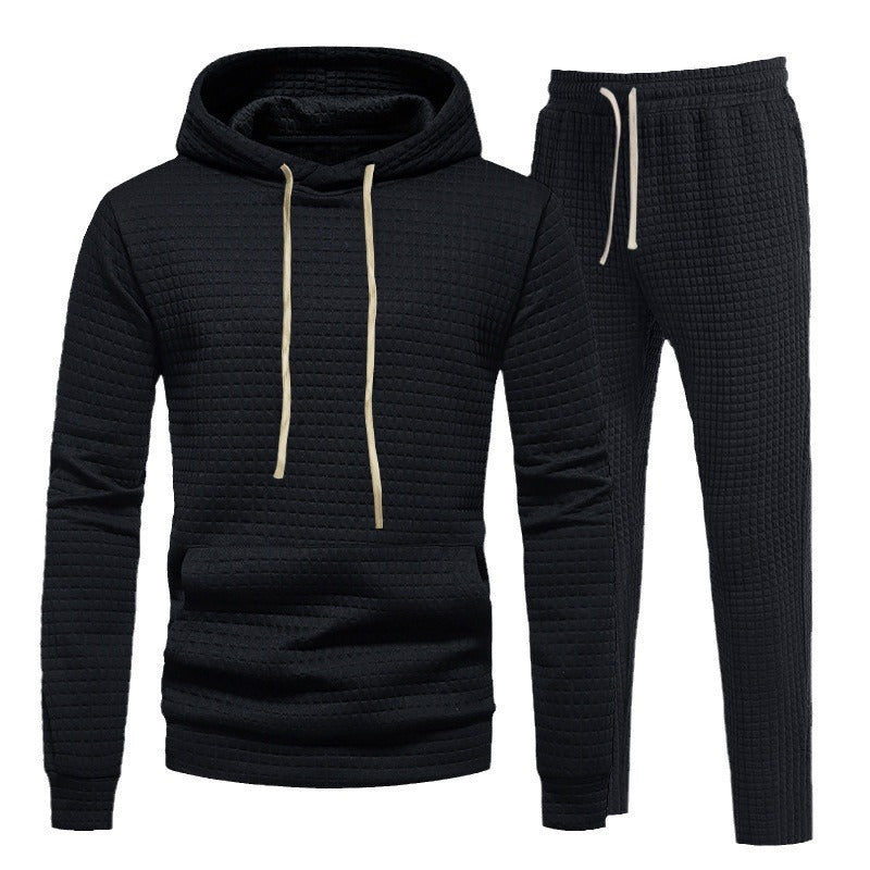 Men's Sporty Hoodie Set with Fashionable Textured Design and Elastic Cuffs Skorter