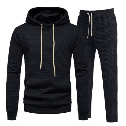 Men's Sporty Hoodie Set with Fashionable Textured Design and Elastic Cuffs Skorter