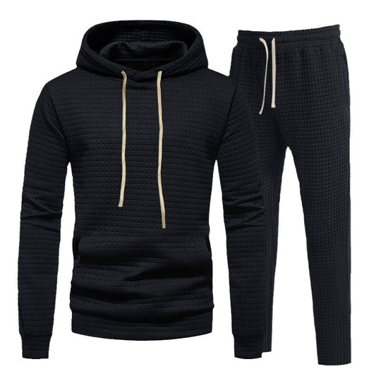 Men's Sporty Hoodie Set with Fashionable Textured Design and Elastic Cuffs Skorter