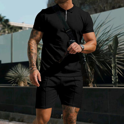 Men's sporty short-sleeve shirt with zipper and matching shorts Skorter