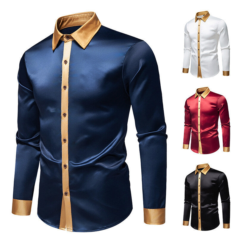 Men's elegant long-sleeve shirt with satin accents Skorter