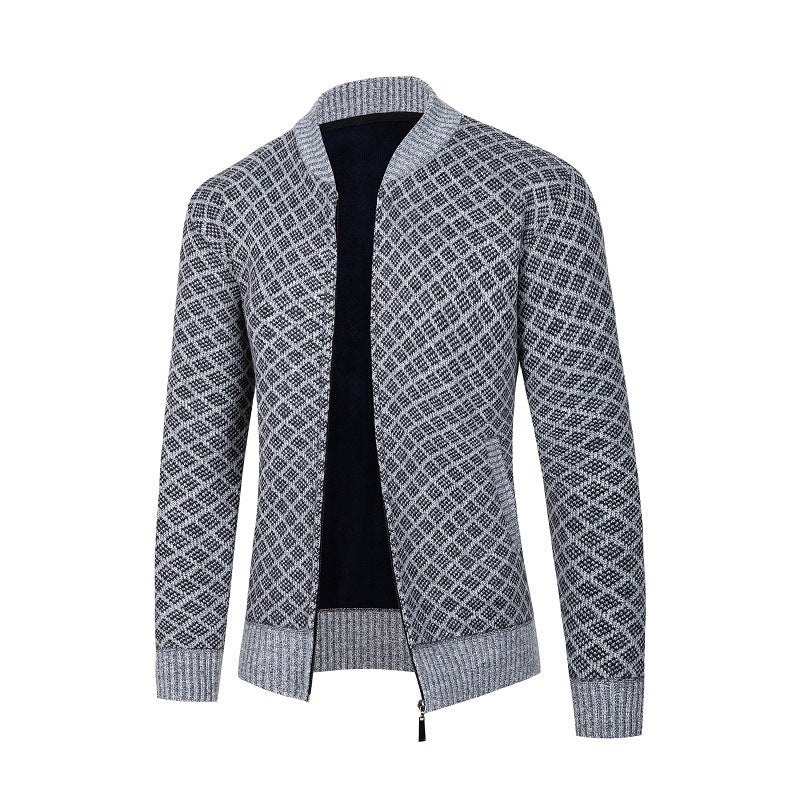 Men's cardigan with modern diamond pattern and zipper Skorter