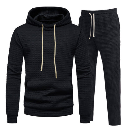 Men's Sporty Hoodie Set with Fashionable Textured Design and Elastic Cuffs Skorter