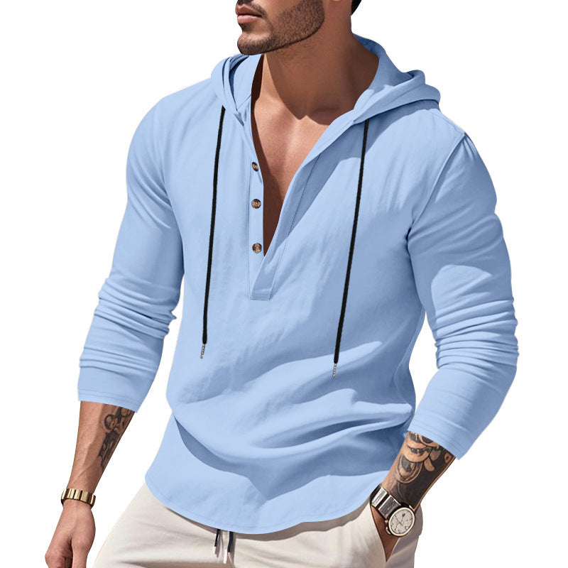 Men's stylish hooded shirt with button placket and casual fit Skorter