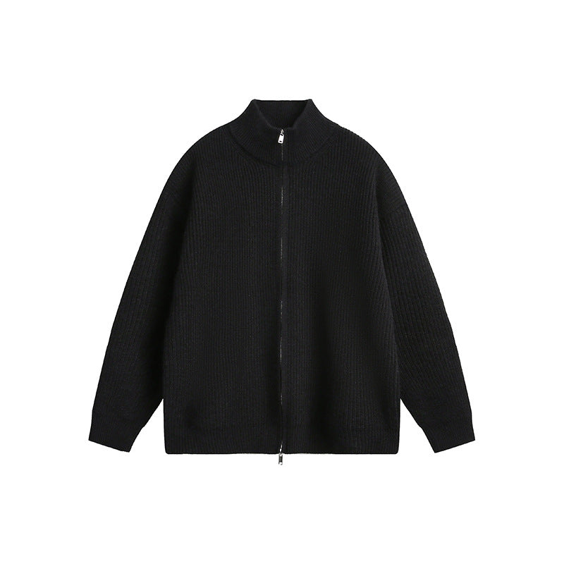 Men's chunky knit jacket with high collar and full zip Skorter