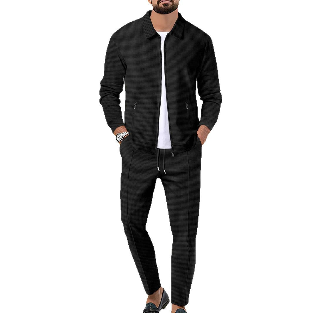 Men's sporty suit set with fashionable zipper and elastic waistband Skorter