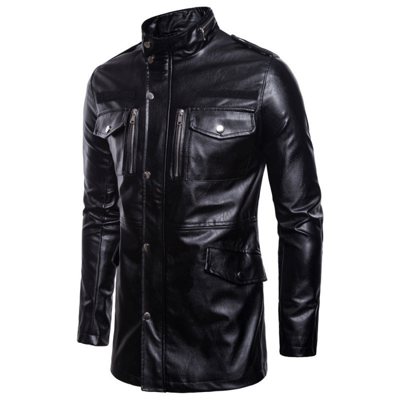 Men's stylish faux leather jacket with practical pockets and asymmetric zipper Skorter