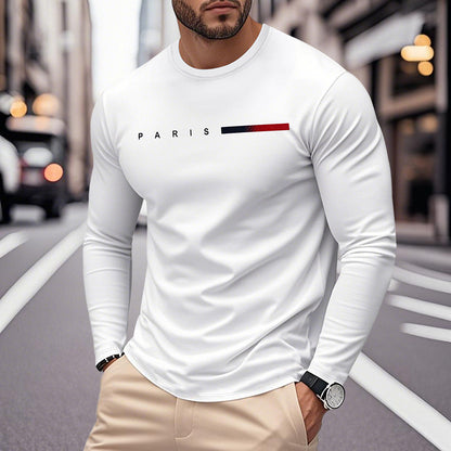 Men's Long Sleeve T-Shirt with Modern Paris Print and Elastic Hem Skorter