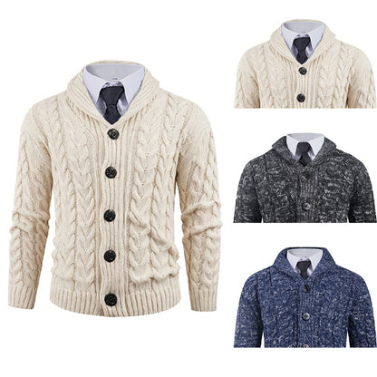 Herrkofta med kabelmönster och snygg sjalkrage Skorter