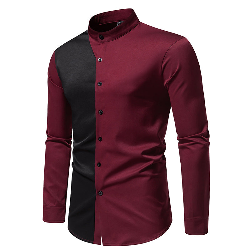 Men's stylish long sleeve shirt with chic color block design Skorter
