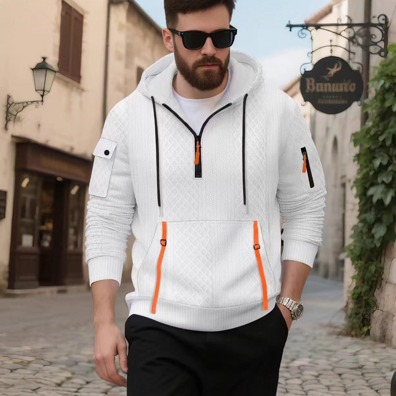 Men's stylish hoodie with textured design and practical pockets Skorter