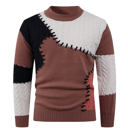 Men's Stylish Knit Sweater with Creative Patchwork Design Skorter