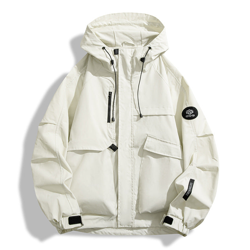 Men's All-Weather Jacket with Practical Pockets and Adjustable Hood Collar Skorter
