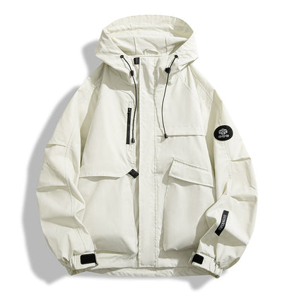 Men's All-Weather Jacket with Practical Pockets and Adjustable Hood Collar Skorter