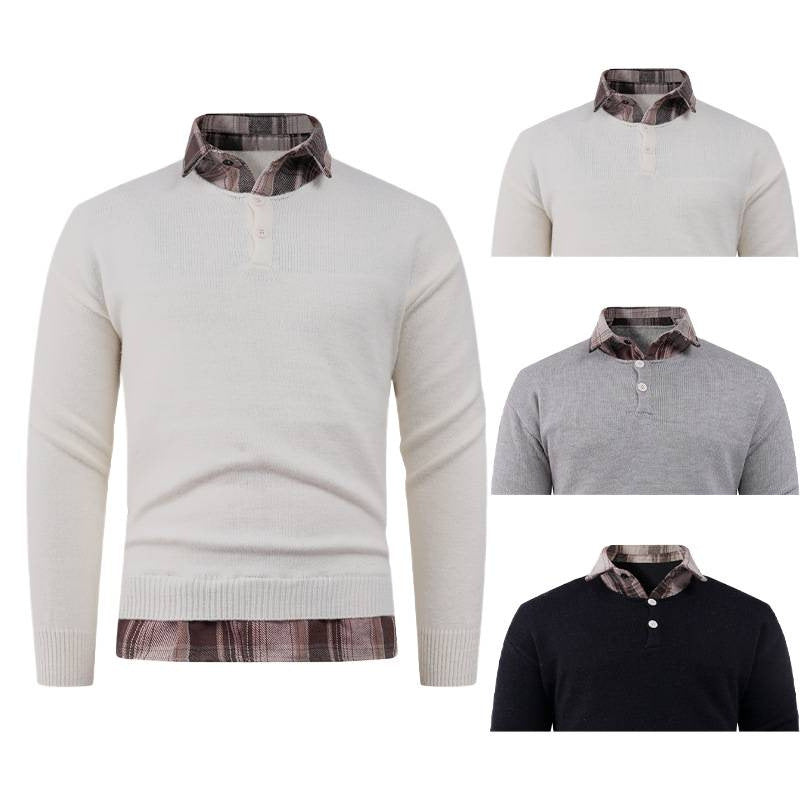 Men's sweater with integrated shirt collar and button details Skorter