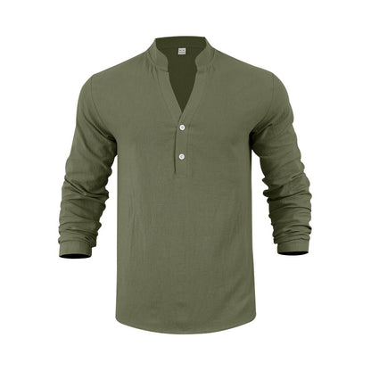 Men's long-sleeve shirt with fashionable stand-up collar and elegant button details Skorter
