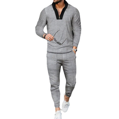 Men's sporty set with modern stand-up collar and fine check pattern Skorter
