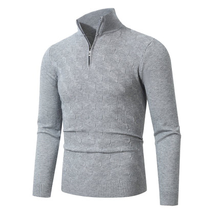 Men's stylish knitted sweater with half zipper and textured design Skorter