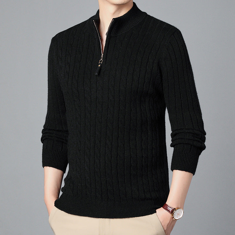 Men's High-Quality Knit Sweater with Modern Zipper and Detailed Texture Skorter