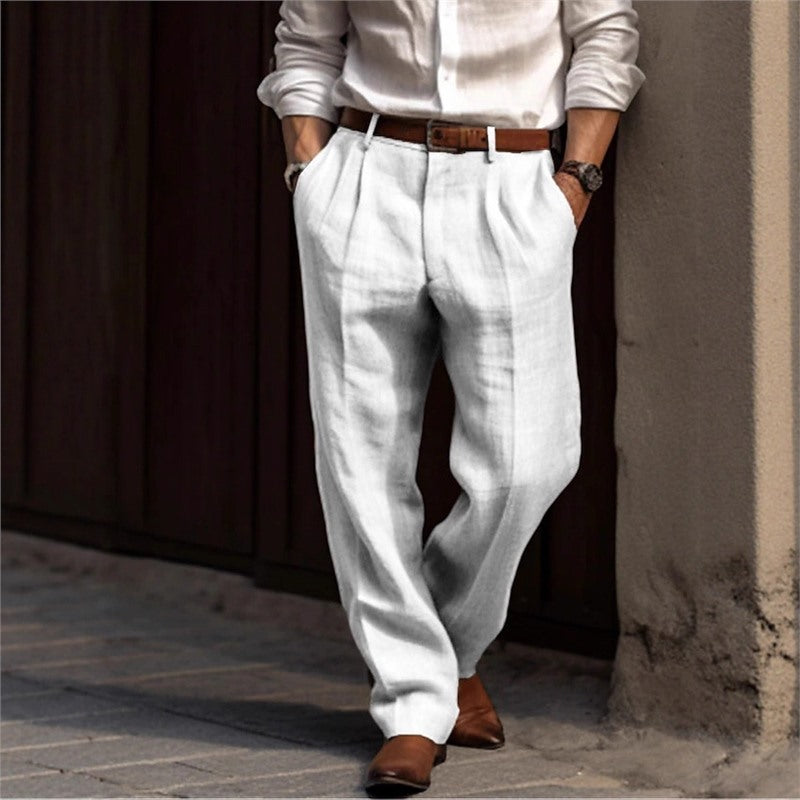 Men's elegant linen trousers with a relaxed fit and practical pockets Skorter