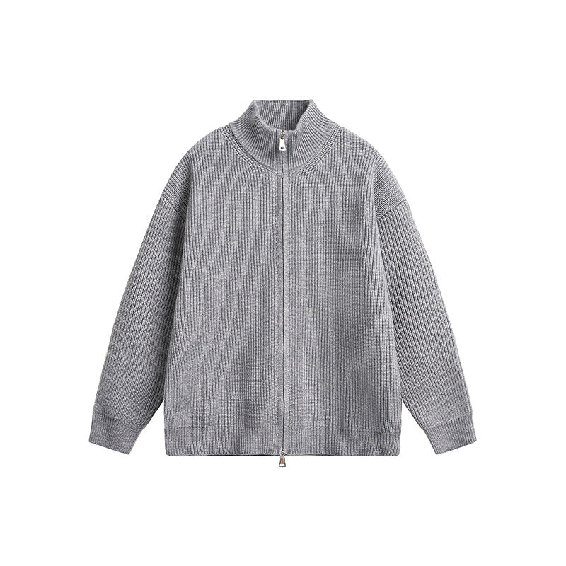 Men's chunky knit jacket with high collar and full zip Skorter